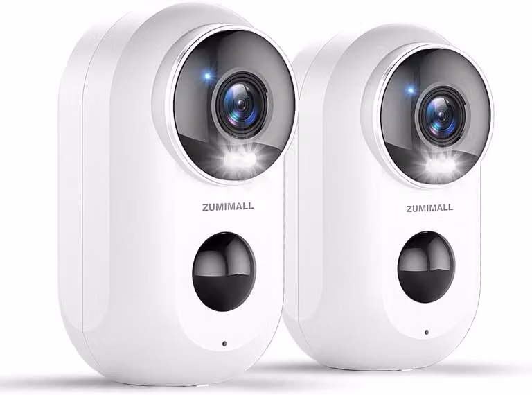 Telecamere di sicurezza per esterni, 2 pezzi, colore bianco - Risoluzione 3MP - Alimentazione a batteria - Connessione Wi-Fi wireless