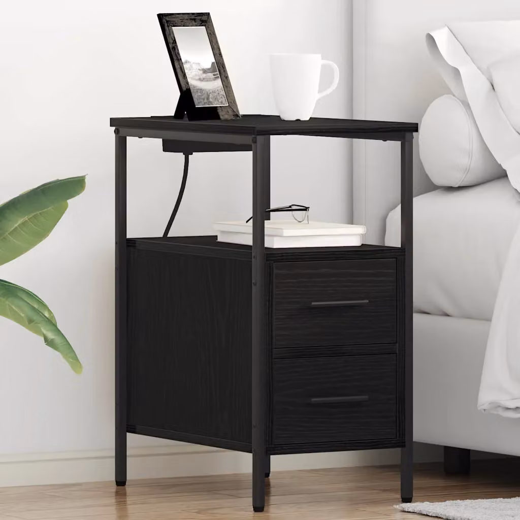 Set di 2 Armadi da Notte vidaXL in Stile Rustico, Colore Nero e Marrone, L/P/H: 30 x 48 x 61 cm