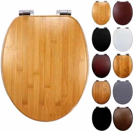 Braccio per wc in bambù con chiusura soft, piastra in bambù spessa, spessore 18 mm, braccio per wc di alta qualità, stabile e senza oscillazione, copertura per wc standard a forma di O