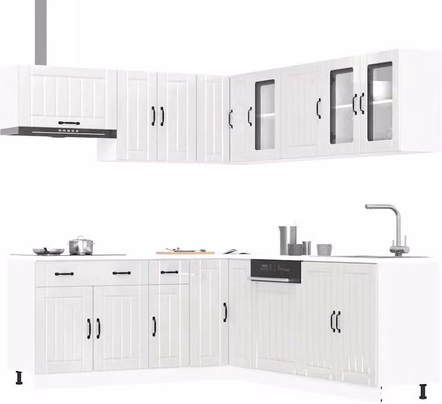 Set Mobili da Cucina vidaXL Bianco Lucido in MDF e Legno con Ante a Battente