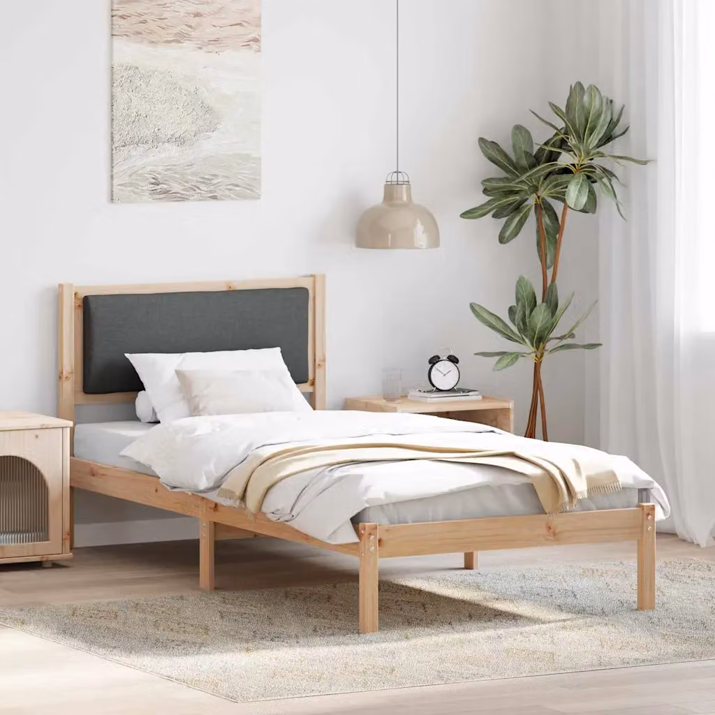 Struttura del letto vidaXL in pino massello grigio, dimensioni 90 x 200 cm
