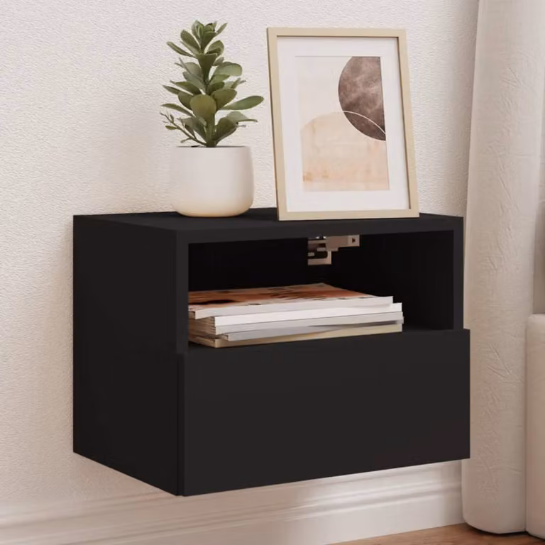 Set di 2 mobili TV da parete vidaXL in legno multistrato e MDF, colore nero opaco, L 40 cm x P 30 cm x H 30 cm