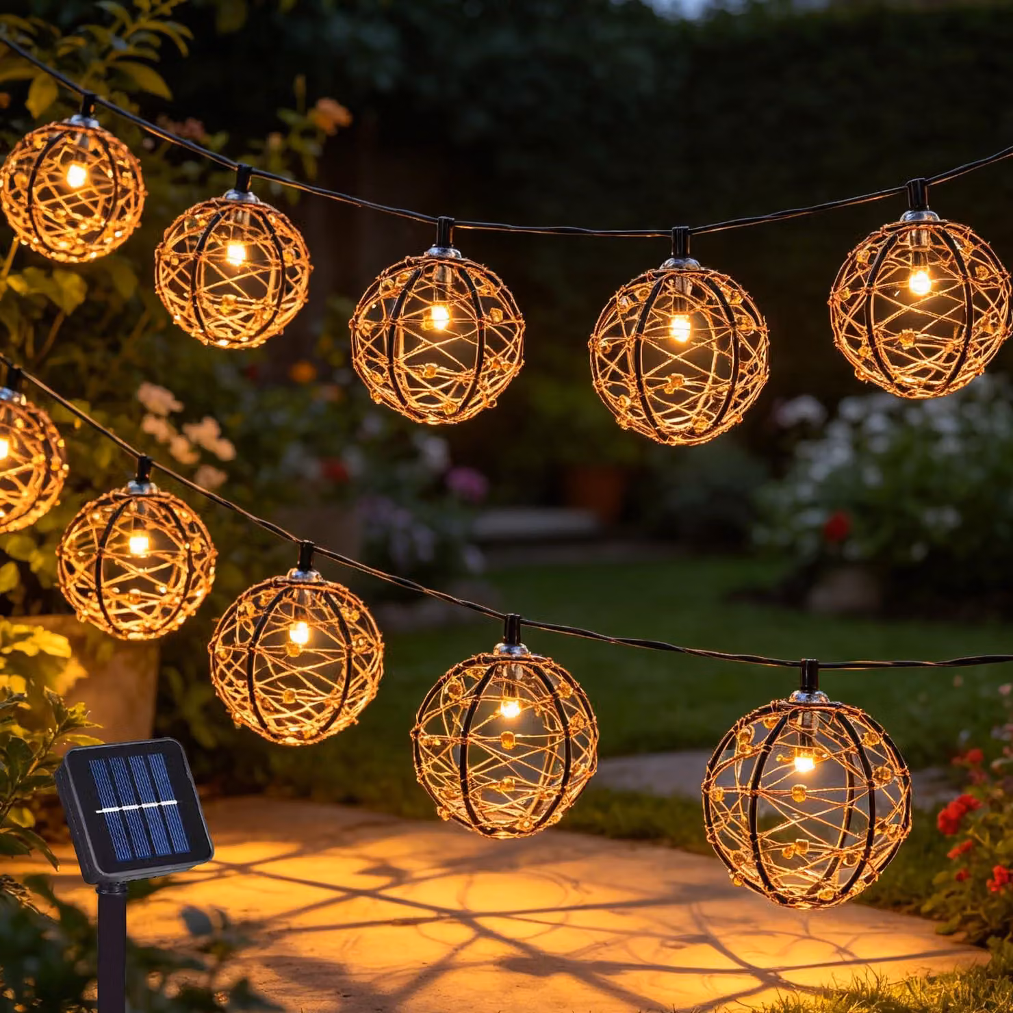 Catena luminosa a LED solare, con 10 lampadine, luce bianco caldo, grado di protezione IP65, per uso esterno