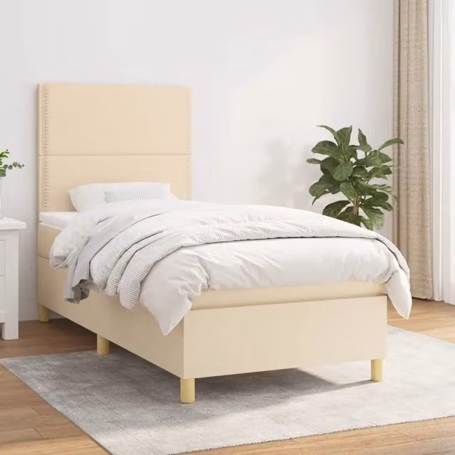 Letto Ibrido con Giroletto a Molle e Materasso vidaXL, Colore Beige e Bianco, L/P/H: 90 x 200 cm