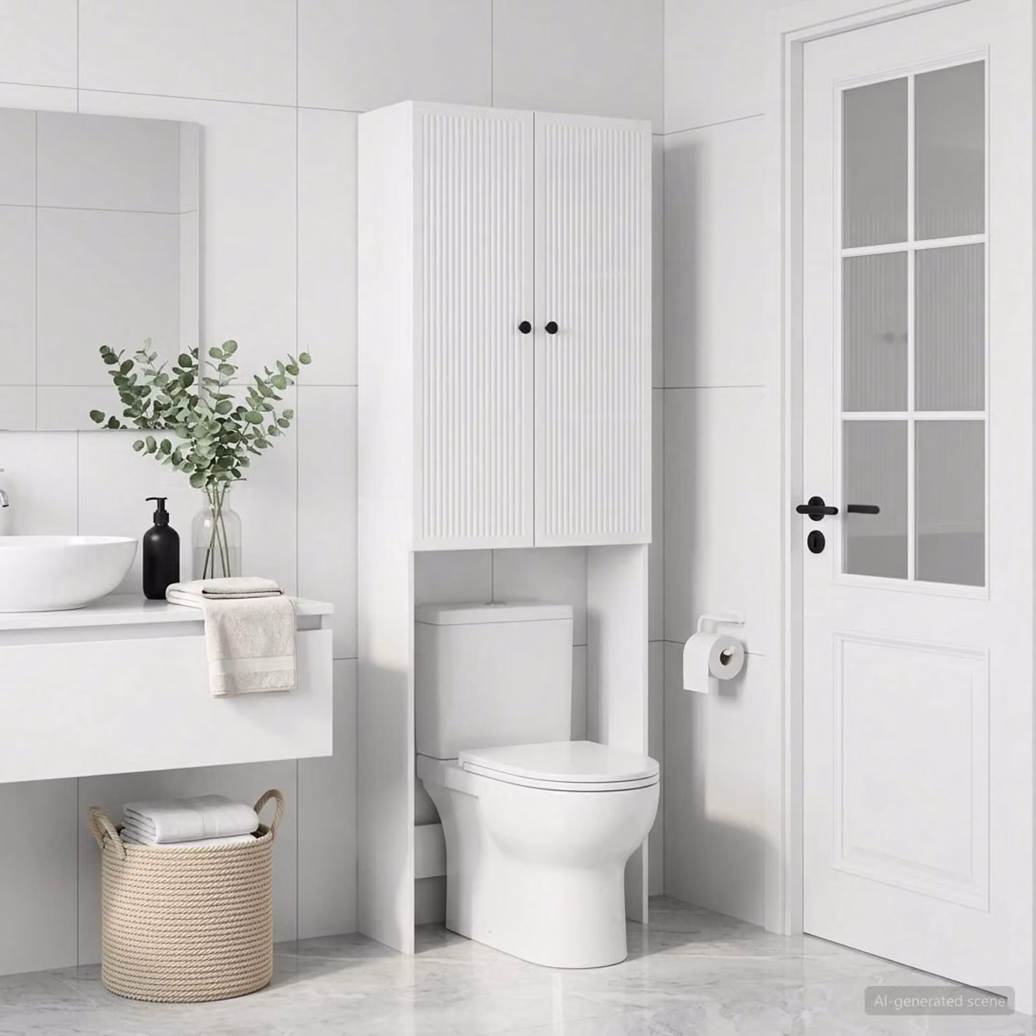 Mobiletto da bagno moderno vidaXL EDE bianco lucido L 66 cm x P 25,5 cm x H 190 cm