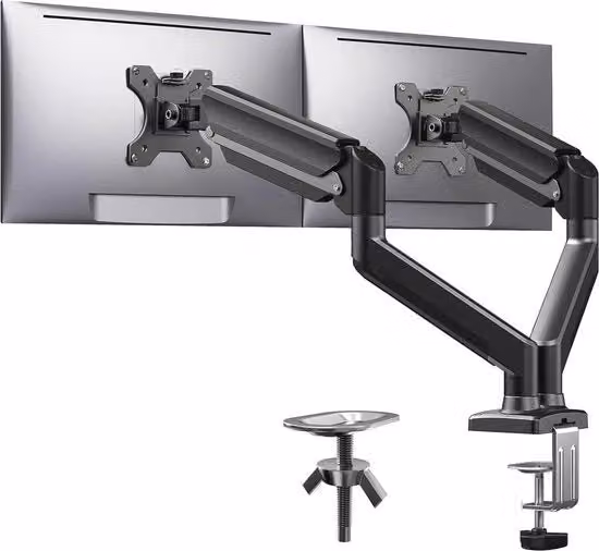 Sostegno da Scrivania per Doppio Monitor, Adatto per Schermi da 17 a 32 Pollici, VESA Compatibile con Elevazione e Rotazione