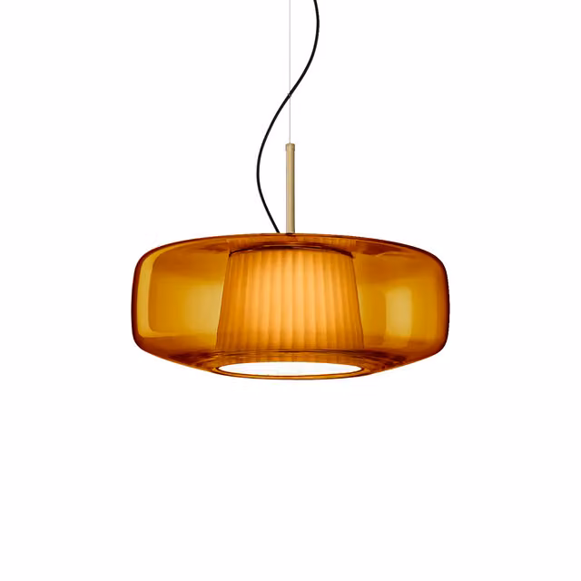 Lampada a sospensione Vistosi Plissè color marrone con finiture in oro, bronzo o argento e luce LED dimmerabile a luce calda