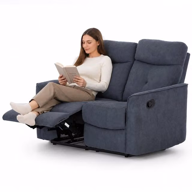 Divano 2 Posti 132x96x103 cm Recliner Manuale 2 Posti in Tessuto Tortora Grigio
