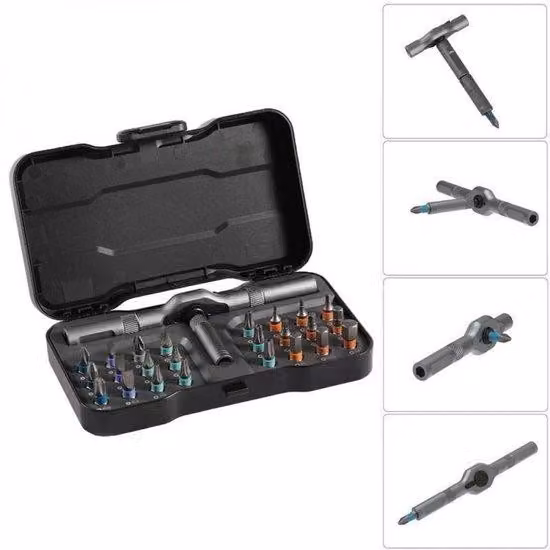 Attrezzo rotante multifunzionale 24 in 1, set di attrezzi rotanti magnetici con punte intercambiabili, cacciavite rotante compatto e portatile, cassetta degli attrezzi per le riparazioni domestiche