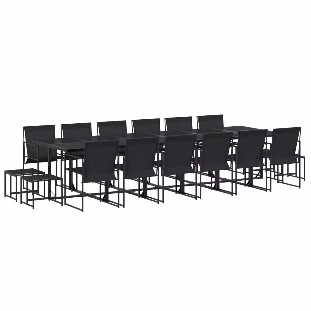Set da pranzo da giardino vidaXL nero con tavolo rettangolare in vetro e sedie in rattan e metallo – 2