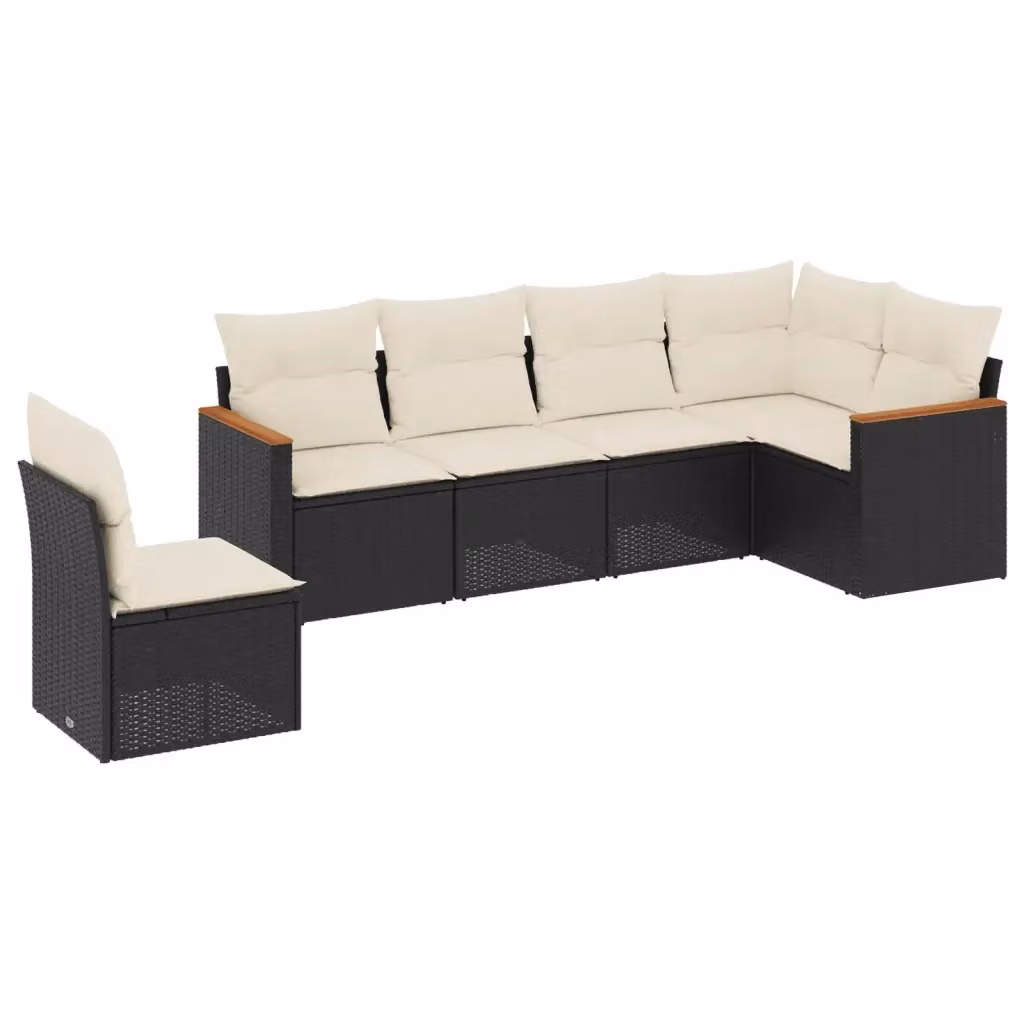 Set Divano da Giardino vidaXL 6 pz in Polyrattan con Cuscini, Design Moderno a L, Nero e Bianco – 2