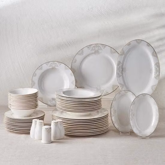 Set da tavola per 12 persone - Piatto da zuppa con piatto - Servizio da tavola a combinazione rotonda - Porcellana bianca - 56 pezzi