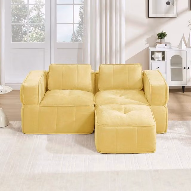 Divano angolare 2 posti con poggiapiedi ¨C Minimal ¨C giallo tessuto 90x80
