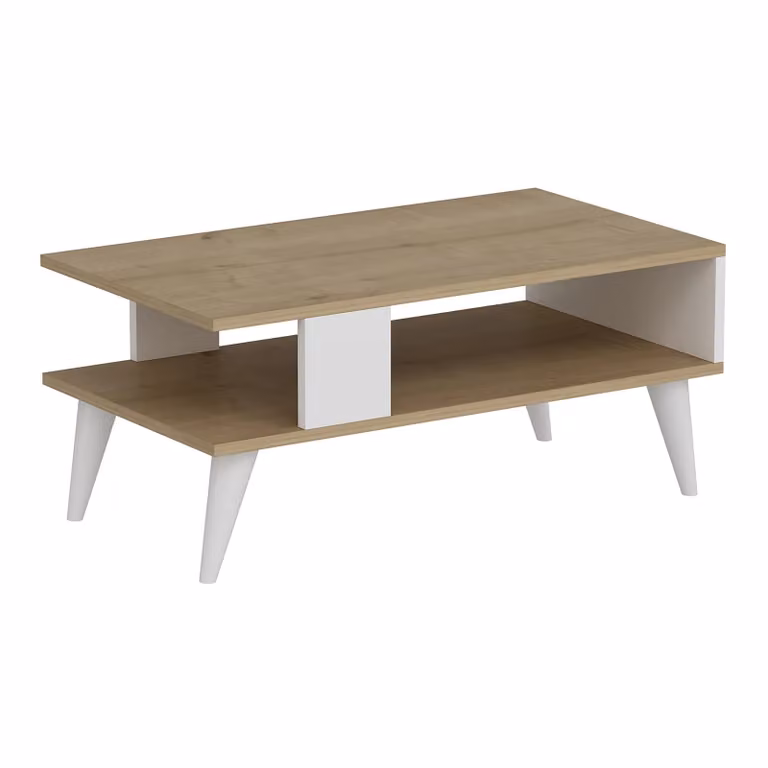 In And OutdoorMatch Tavolino elegante Leo - 40 x 90 x 45 cm - bianco e rovere - legno - truciolato - design moderno