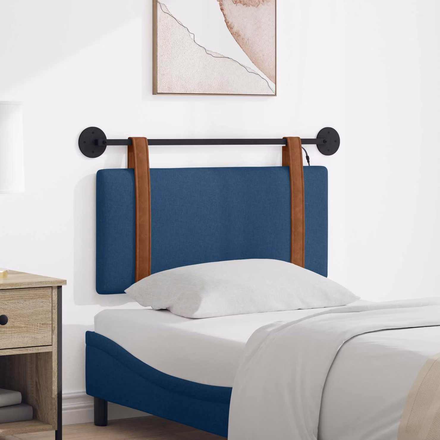 Testiera per letto sospesa vidaXL con luce LED blu in similpelle, L: 90 cm, H: 55 cm, P: 5 cm