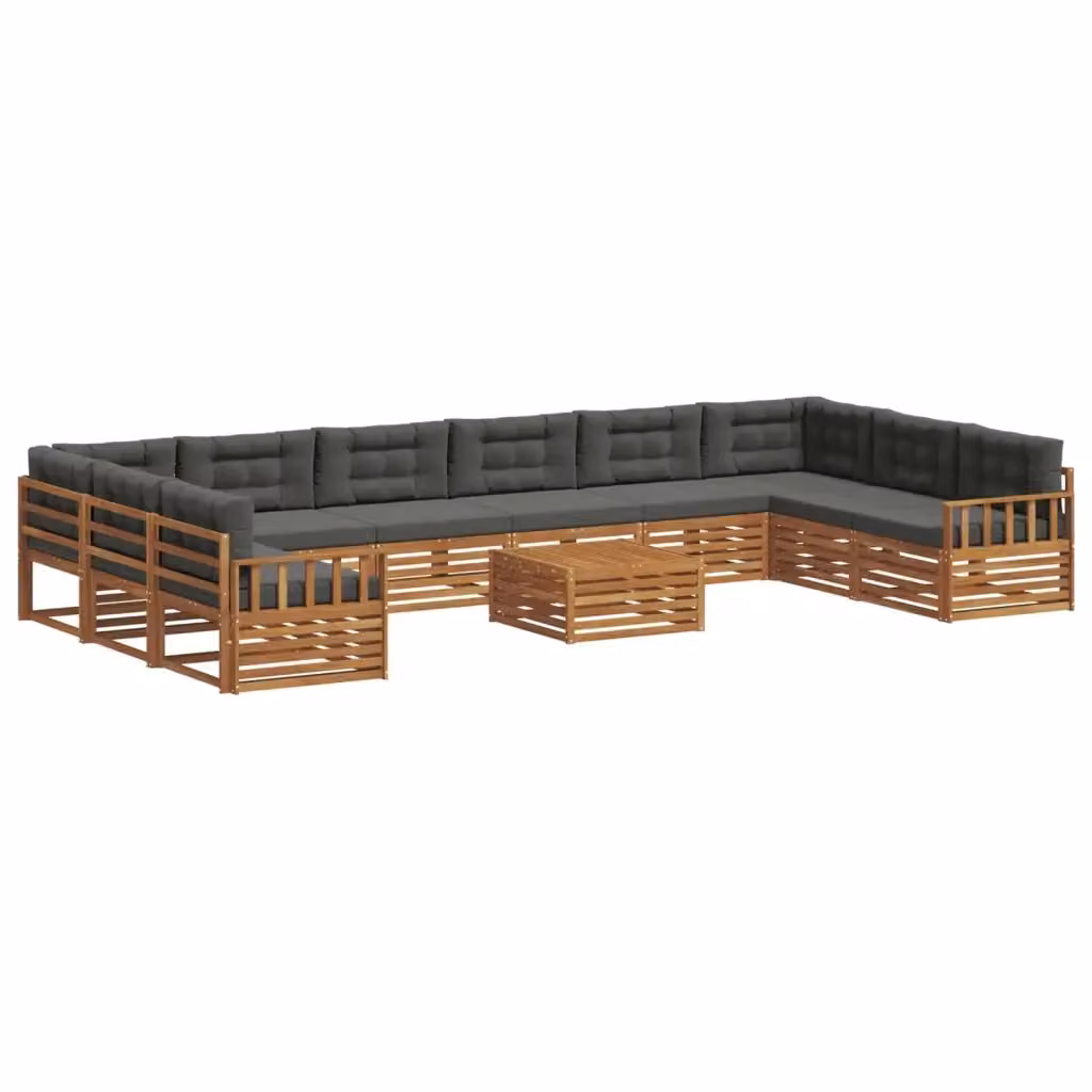 Set di divani da giardino vidaXL in legno di acacia massello con cuscini, 11 pezzi, colore antracite e beige – 2