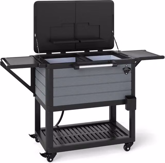Carrello refrigerato mobile da giardino HELLOSHOP26 in plastica e alluminio, nero e grigio, L: 83 cm, P: 50 cm, H: 85 cm