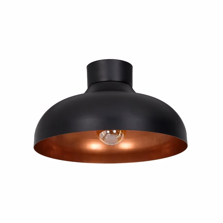 Lampada da soffitto Loft con paralume nero e interno in rame Basca 1xE27 15W Luminex