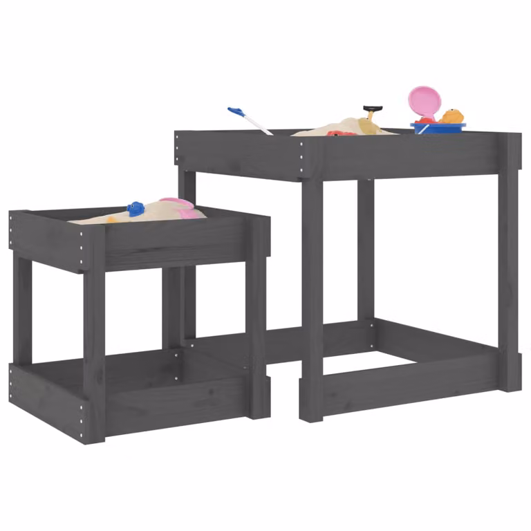 Set di 2 tavoli sabbiere vidaXL in legno di pino massello grigio per bambini