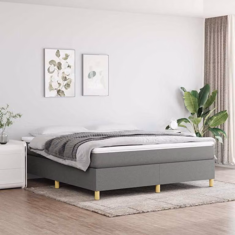 Letto Ibrido vidaXL con Giroletto a Molle e Materasso in Tessuto Grigio e Bianco L: 180 cm, P: 200 cm, H: 35 cm