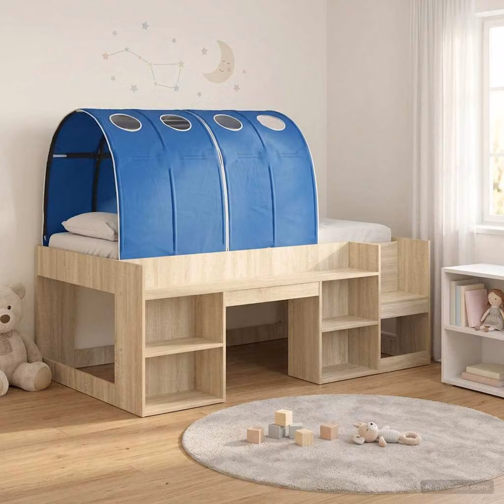 Letto per bambini con tunnel vidaXL in legno ingegnerizzato, Rovere Sonoma e Blu, L/P/H: 190 x 90 x 118,5 cm