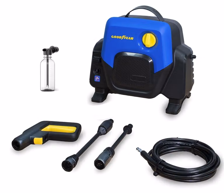 Goodyear - Idropulitrice compatta ad alta pressione, 1400 W, 100 bar, 4,5 l/min. Include pistola e lancia