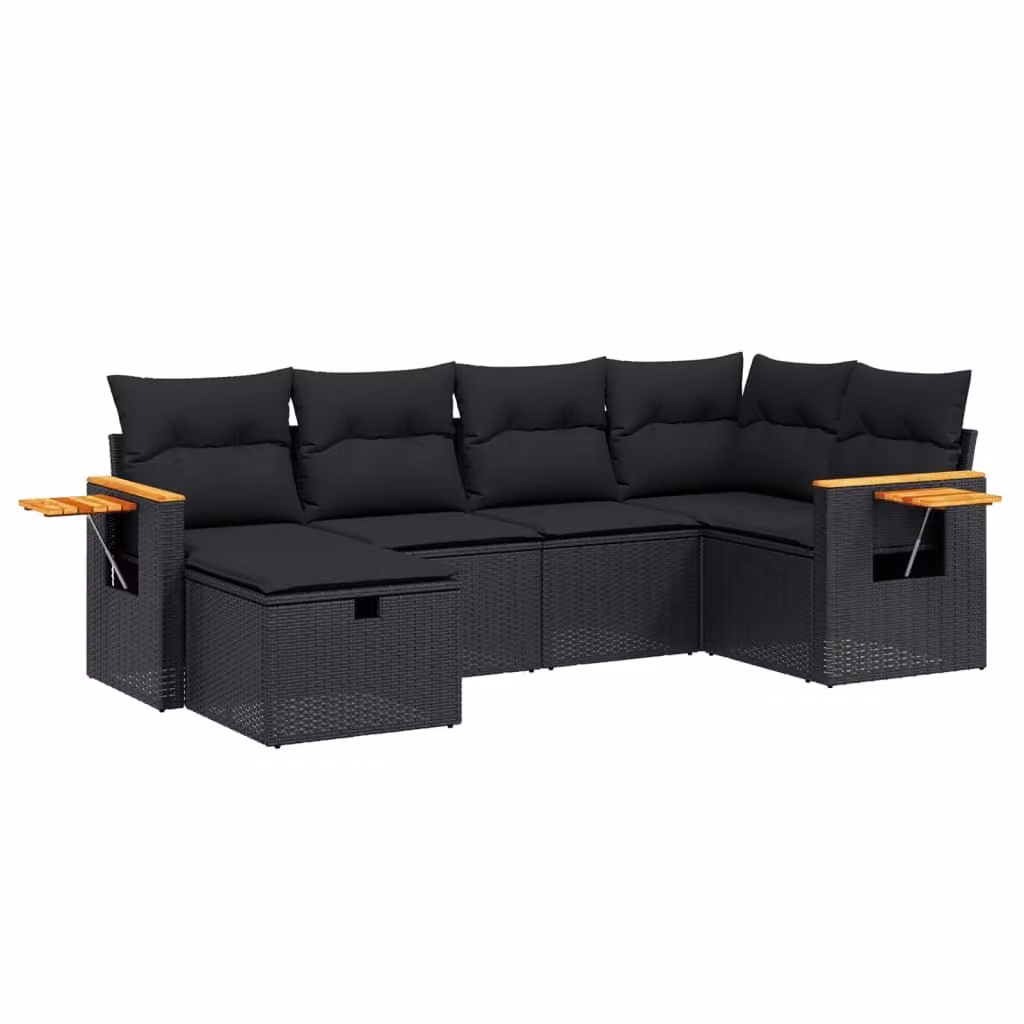 Set Divano da Giardino 6 pz con Cuscini Nero in Polyrattan