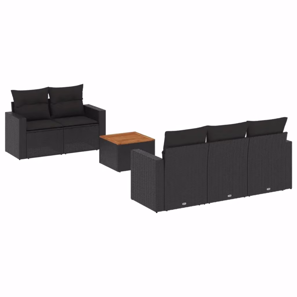 vidaXL Set Divano da Giardino 6 pz a Forma a L in Polyrattan Nero con Cuscini e Tavolino – 2