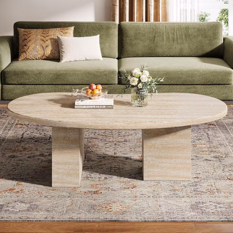 Tavolino da caffè ovale in legno, legno di faggio chiaro, dimensioni 115 x 65 x 40 cm. Tavolino ausiliario