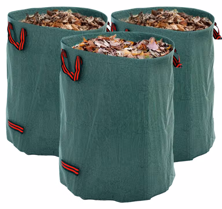Set 3 Sacchi per Rifiuti da Giardino Ø67x84 cm da 300 L Richiudibili e Riutilizzabili Verde