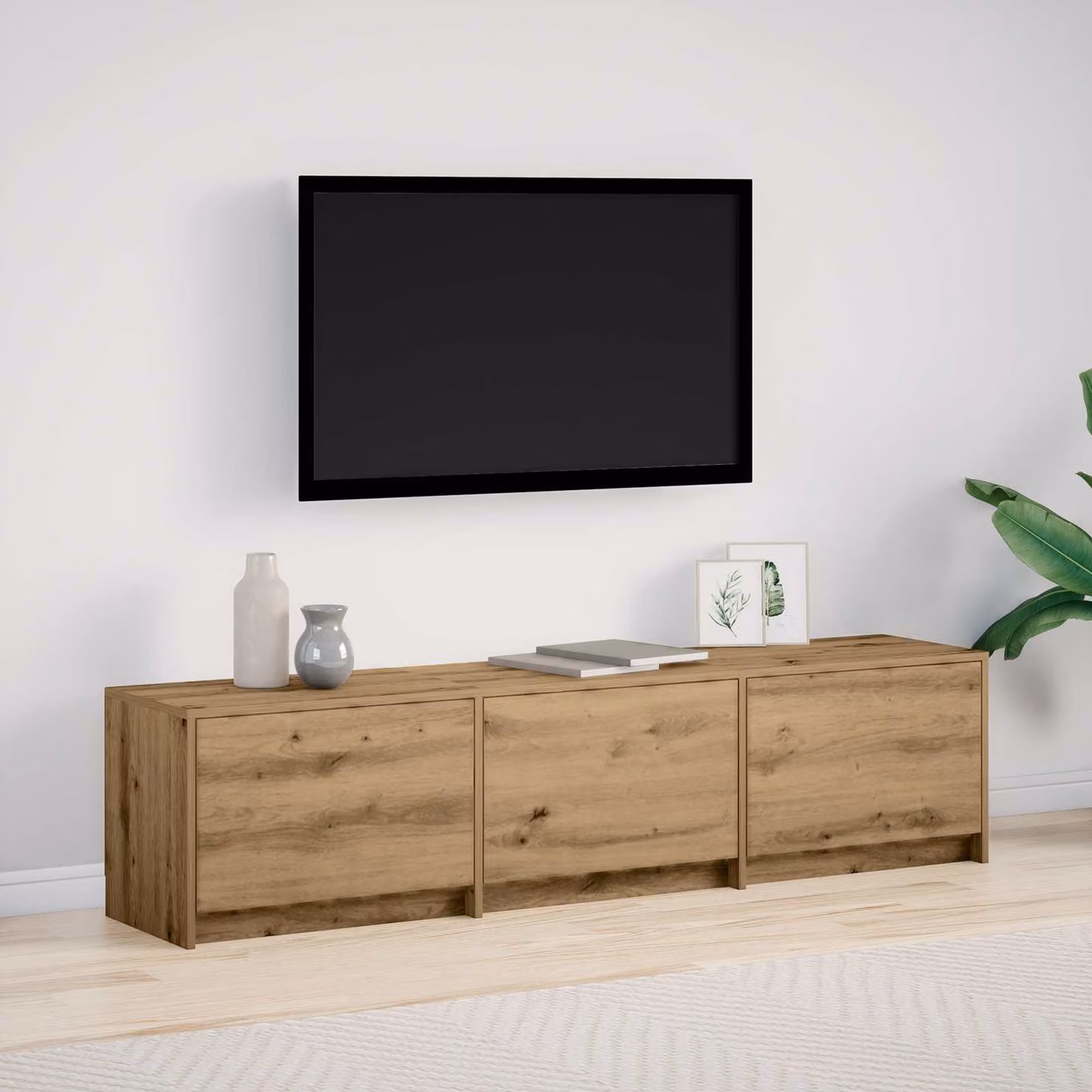 Mobile TV vidaXL in legno ingegnerizzato rovere, design moderno con illuminazione integrata, L: 165,0 cm, P: 40,0 cm, H: 34,0 cm