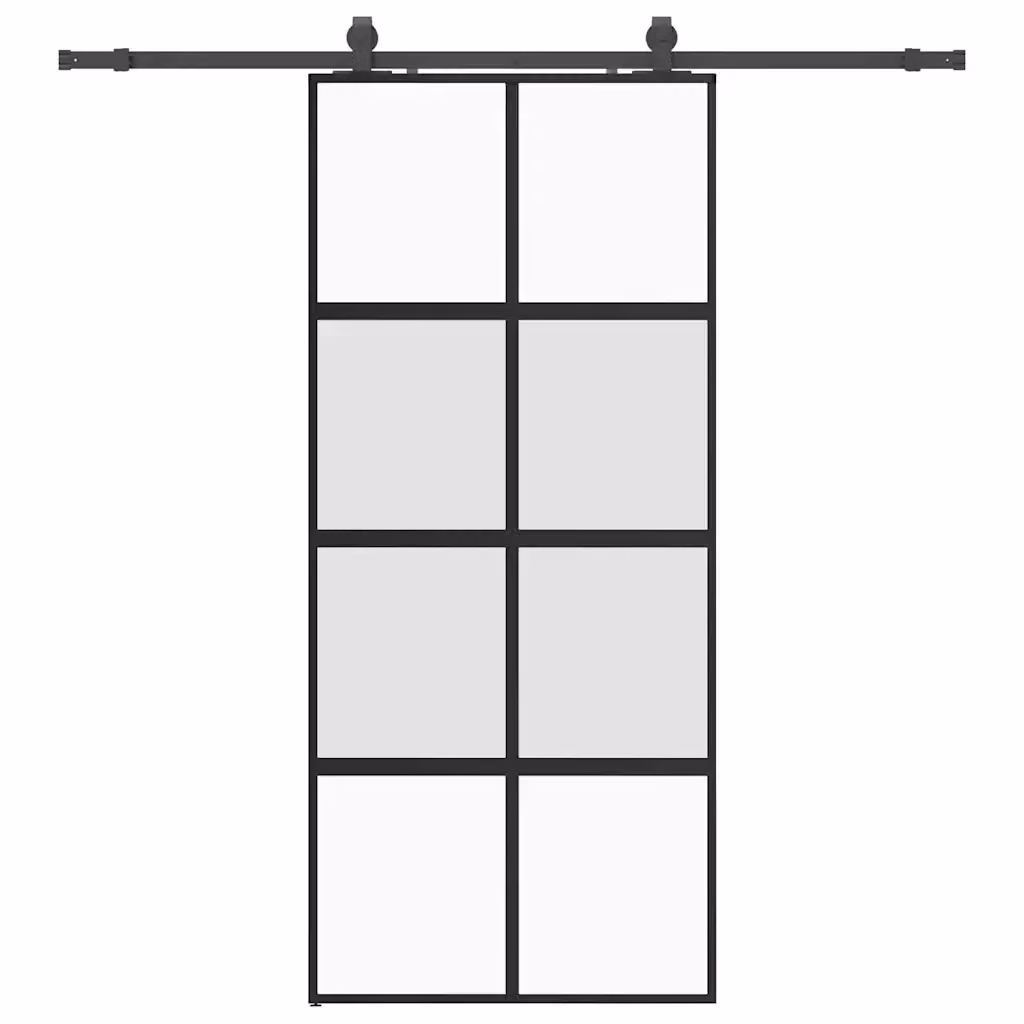 Porta Scorrevole Moderna VIDAXL in Vetro Trasparente e Alluminio con Ferramenta Nera L: 90 cm, H: 205 cm – 2