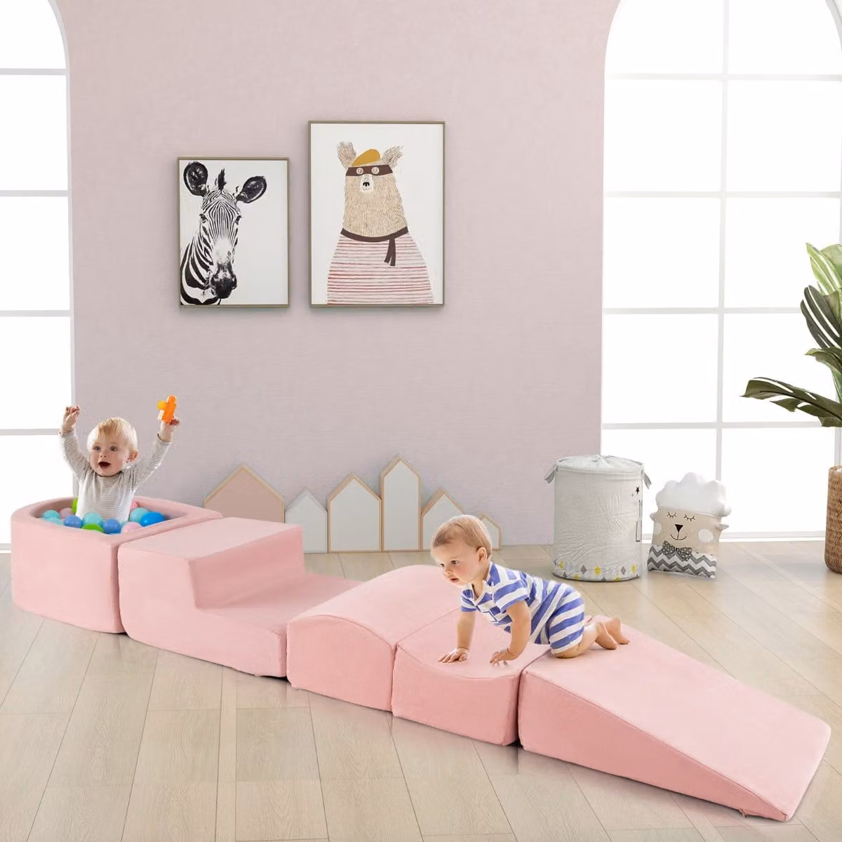Set di gioco creativo in schiuma Costway per bambini con piscina di palline e blocchi impilabili, coperture lavabili, Rosa