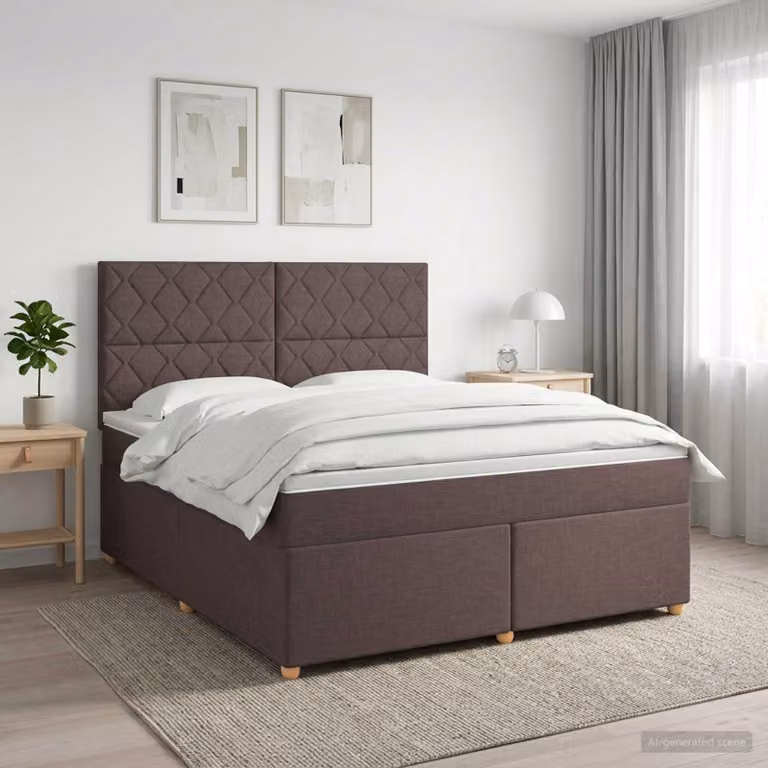 Letto a molle con materasso marrone scuro 160 x 200 cm in tessuto