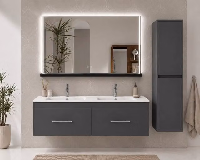 Mobile bagno con lavabo ORIGENBATH FLORENCIA senza specchio 120x45 cm doppia vasca grafite con colonna