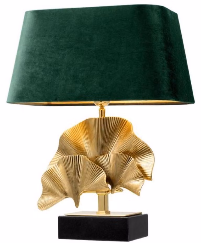 Casa Padrino lampada da tavolo color ottone / nero / verde 41 x 34 x h. 53 cm - lampada da tavolo per soggiorno con base in granito