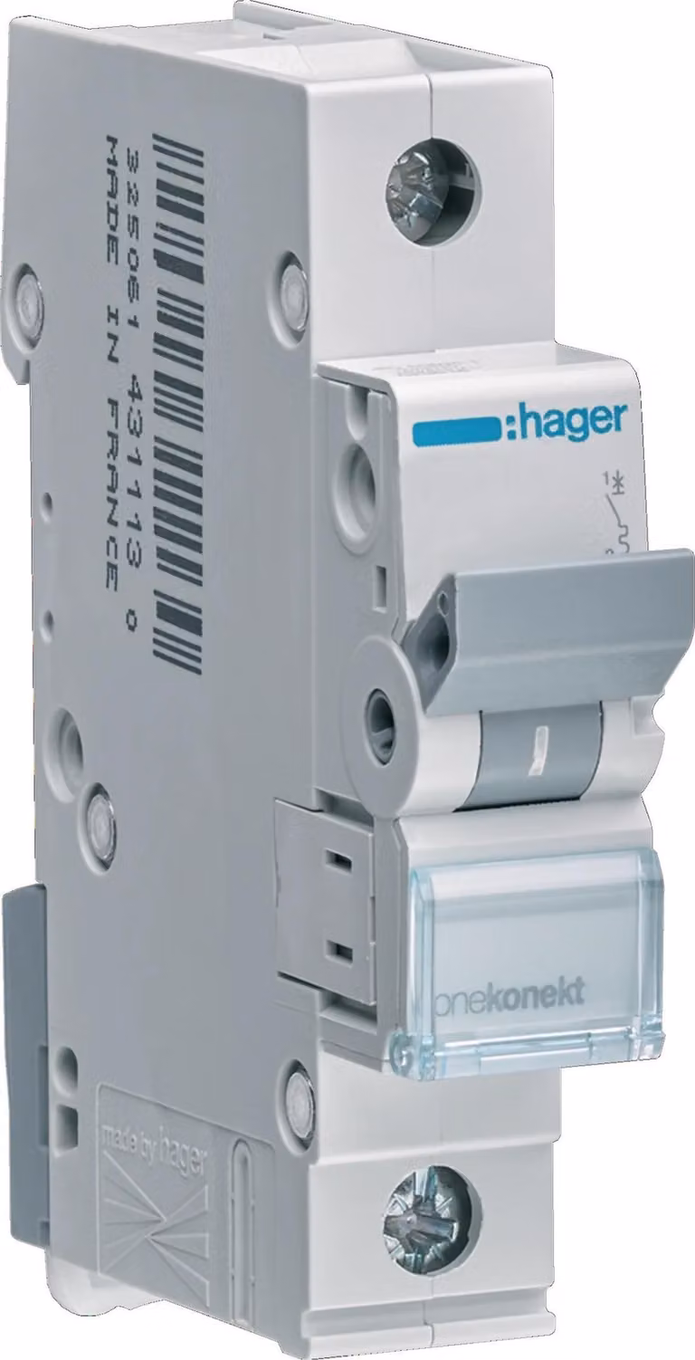Interruttore LS Hager 1 polo, 6 kA, caratteristica C, 16 A Hager MCN116, 1 pz.
