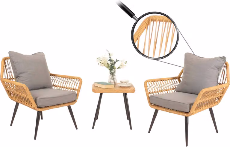 Set in poly-rattan HWC-N34, set da balcone set da giardino gruppo di sedute sedia tavolo laterale ~ grigio scuro