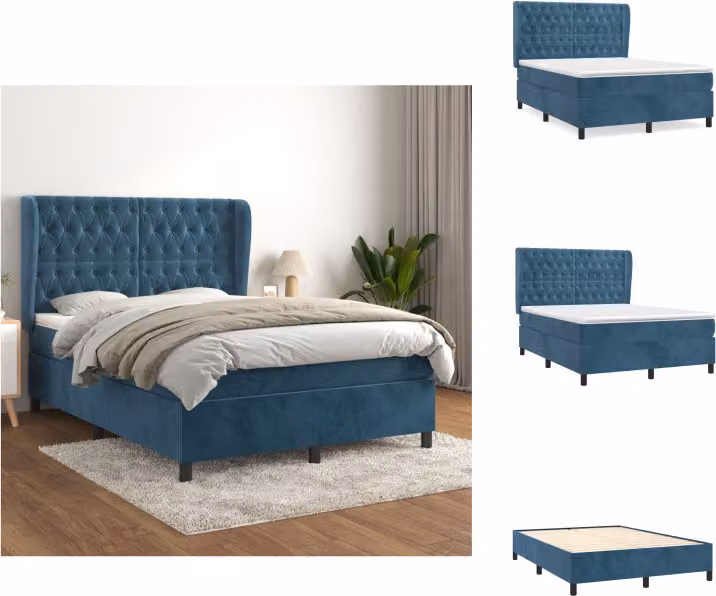 vidaXL Letto a molle con materasso blu scuro 140x200 cm in velluto - Letti e strutture letto