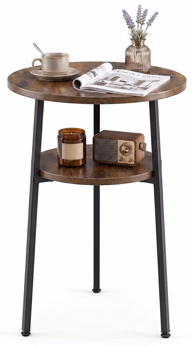 COSTWAY, tavolino da caffè rotondo, diametro 39 cm, tavolino ausiliario con 2 ripiani, design per il soggiorno, piccolo tavolino da divano, tavolino da caffè moderno per il soggiorno