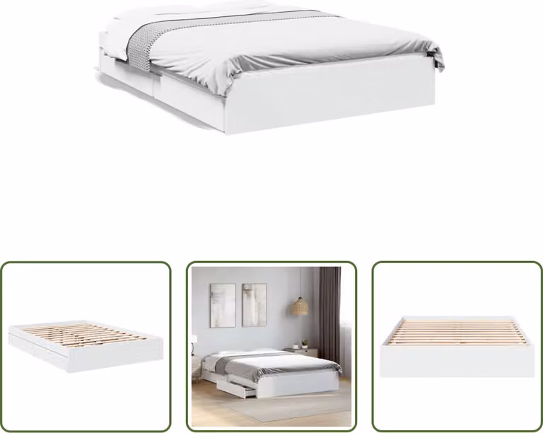 The Living Store Giroletto con cassetti bianco 135 x 190 cm Materiale in legno