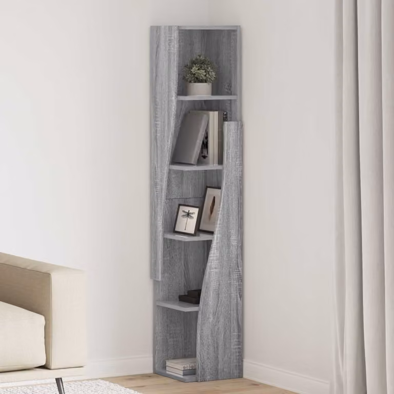 Scaffale angolare mobile vidaXL in legno ingegnerizzato grigio, L 27,5 cm x P 27 cm x H 140 cm