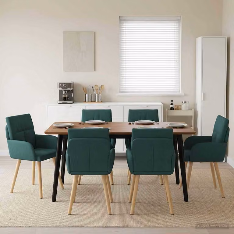 Set di 6 sedie da pranzo moderne vidaXL in tessuto verde scuro, L: 60 cm, P: 56 cm, H: 93 cm