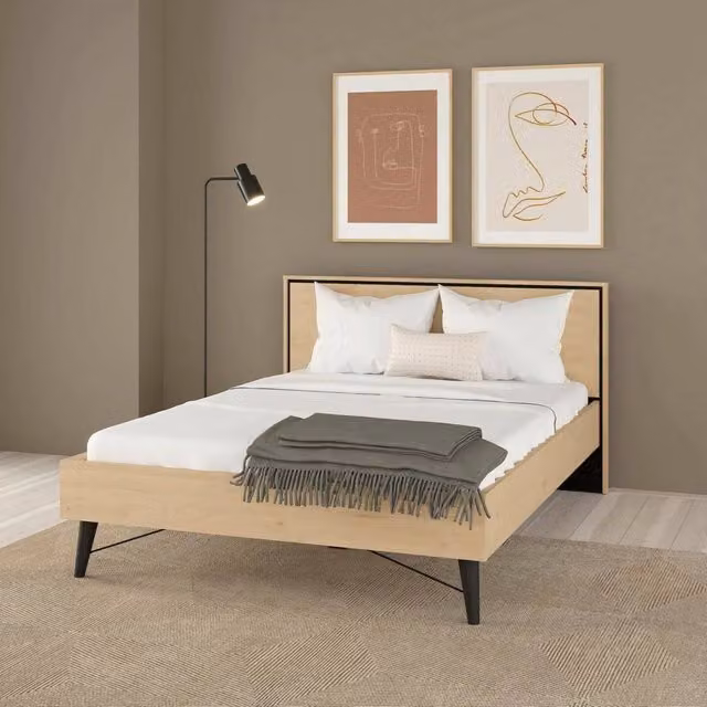 Letto piazza e mezza Zocca DMORA in Rovere con base contenitore e doghe in legno, L/P/H: 207 x 153 x 91 cm