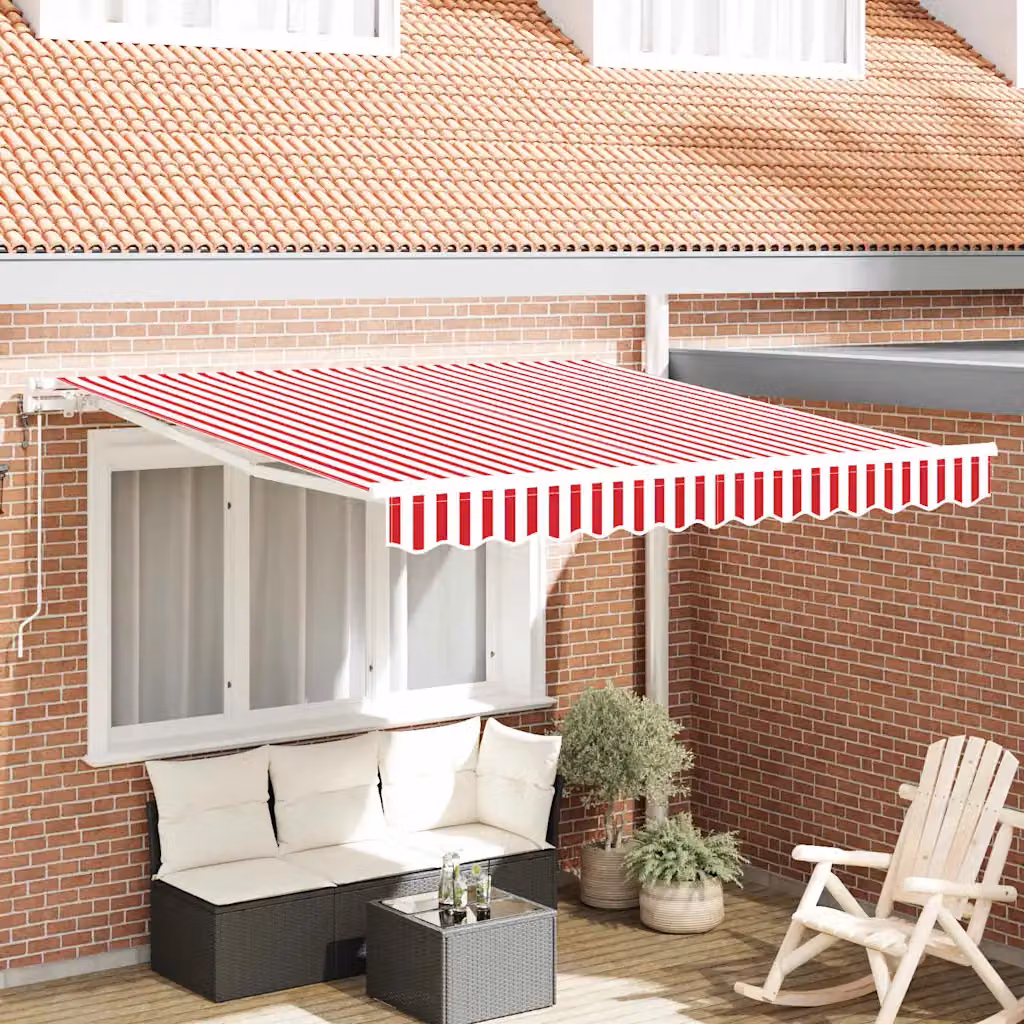 Tenda retrattile con bracci pieghevoli vidaXL in alluminio, Rosso e Bianco, L: 300 cm, P: 250 cm
