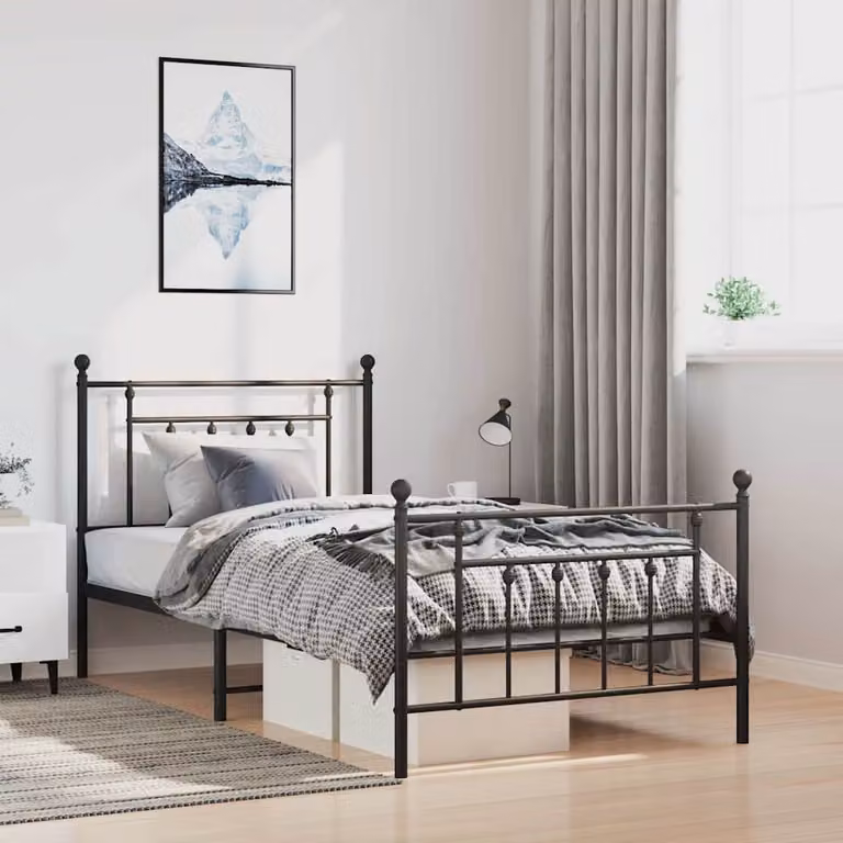 vidaXL Giroletto in metallo nero con testiera e pediera L/P/H: 190 x 90 x 105 cm