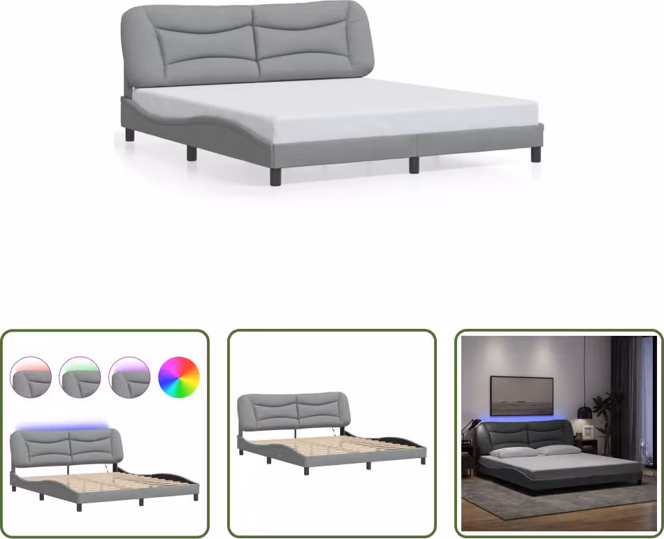 The Living Store Struttura letto con tessuto LED grigio chiaro 180x200 cm