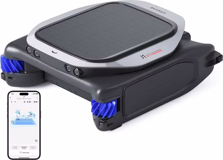 Skimmer robotizzato Dreame J1, robot per piscine PoolSense, pulizia completa a 360, funzionamento 24/7, pianificazione intelligente del percorso, controllo intelligente tramite app, nero