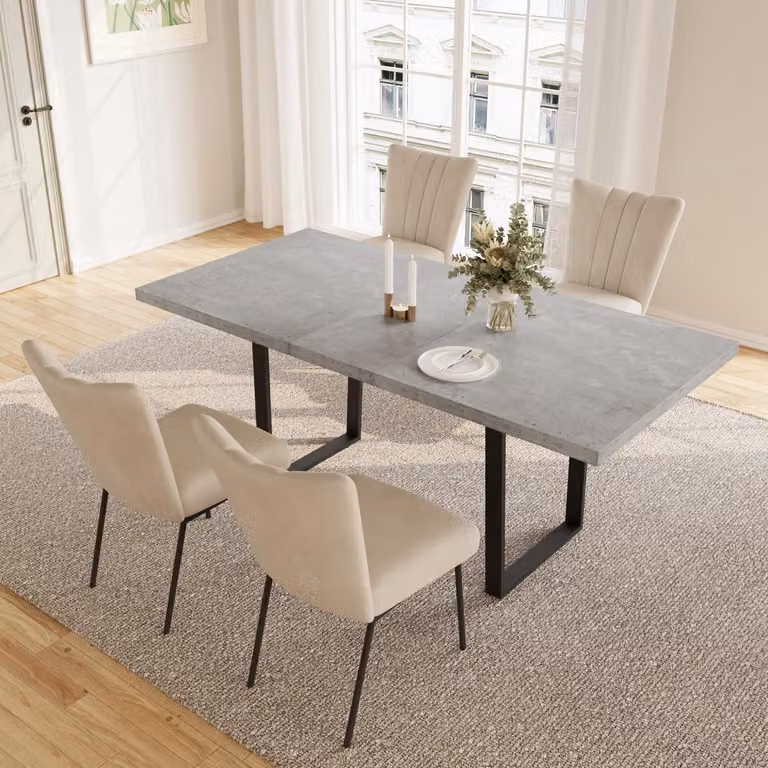 Tavolo da pranzo allungabile con 4 sedie, dimensioni 130-170 cm, in MDF, colore beige