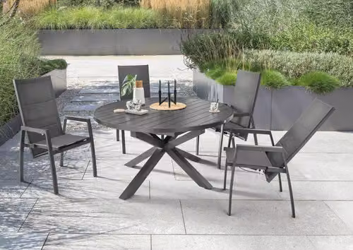 Dinette Destiny COSTA ARONA 4 sedie con schienale alto + tavolo Ø120/170x120x75cm allungabile